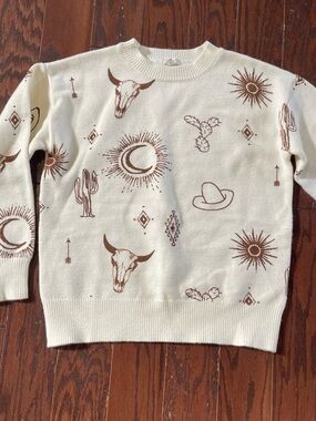 Modish Rebel Youth Cream Western Motif Crewneck Sweater Youth Medium